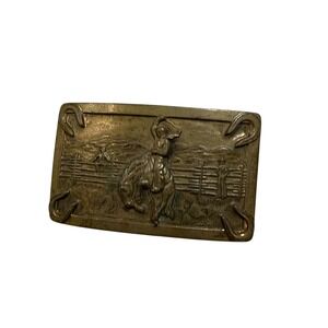 Vintage Justin Belt Co. Rodeo Cowboy Bucking Horse Belt Buckle Fort Worth, Texas